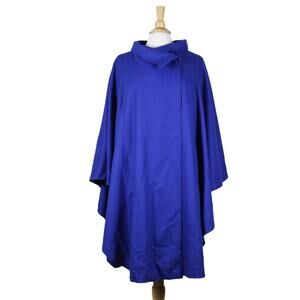 Vintage Royal Blue Cape full drape 100% Merino wool long midi one size 60s 70s